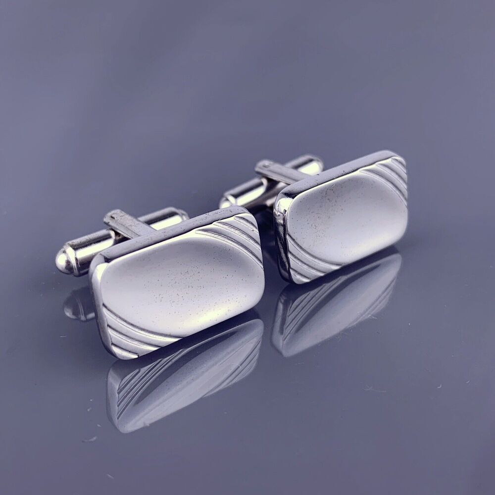 Simple Rectangle Polished Cufflinks Silver Tone Swoops Speidel Vintage